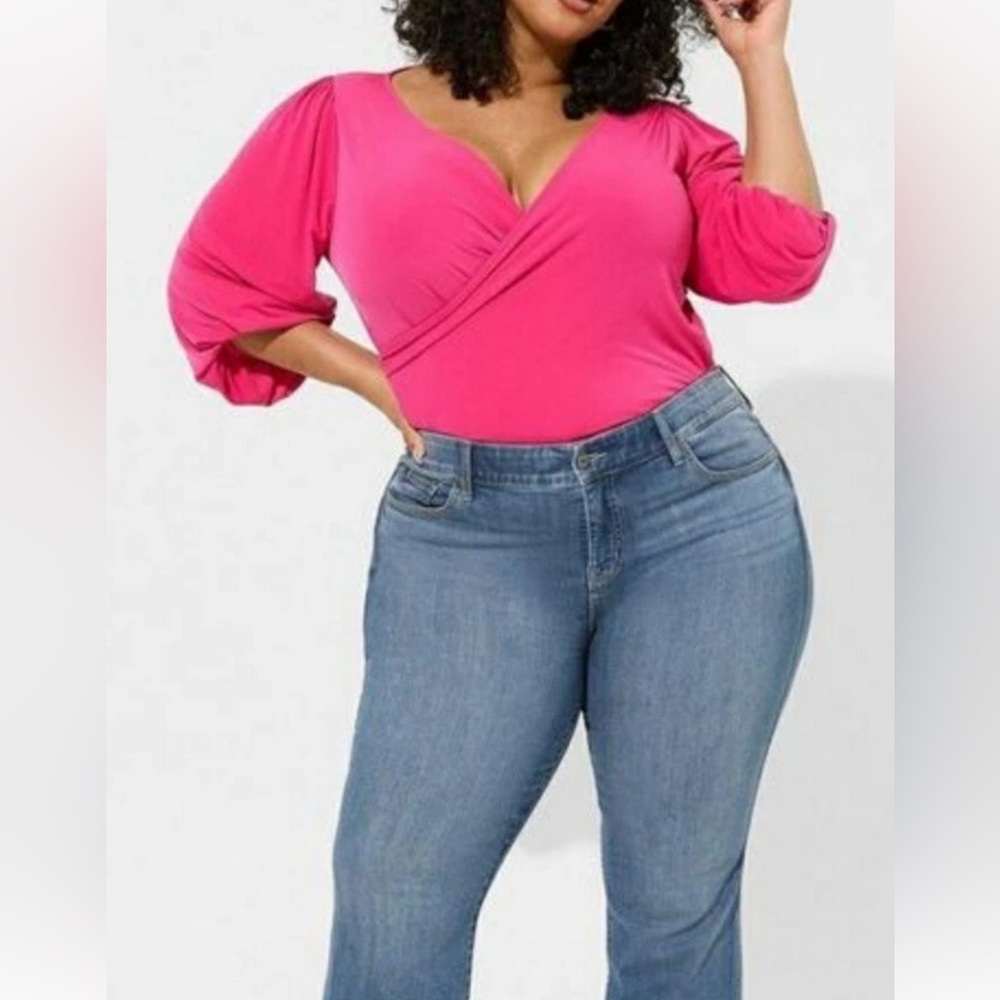 Torrid Bodysuit‎ Womens 3X 22/24 Pink Studio Knit Surplice Top Stretch